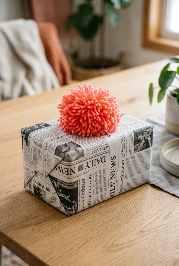 10. Newspaper Wrap With Color Pop Bow