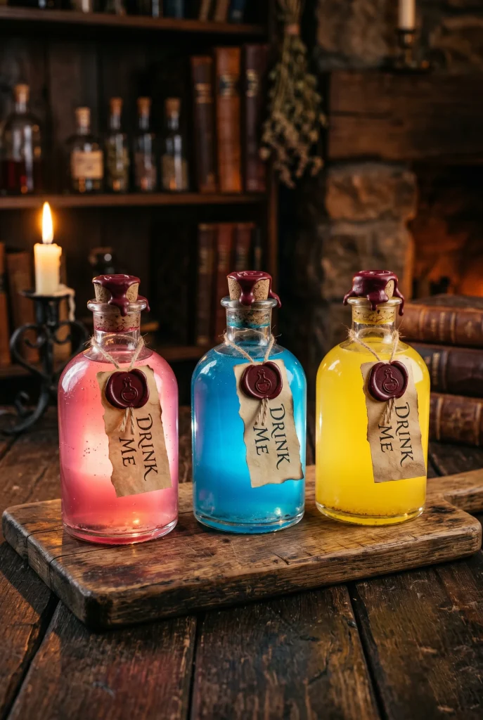 10. Serve Drinks in Labeled Potion Bottles