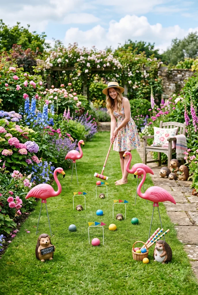 12. Set Up a Flamingo Croquet Corner
