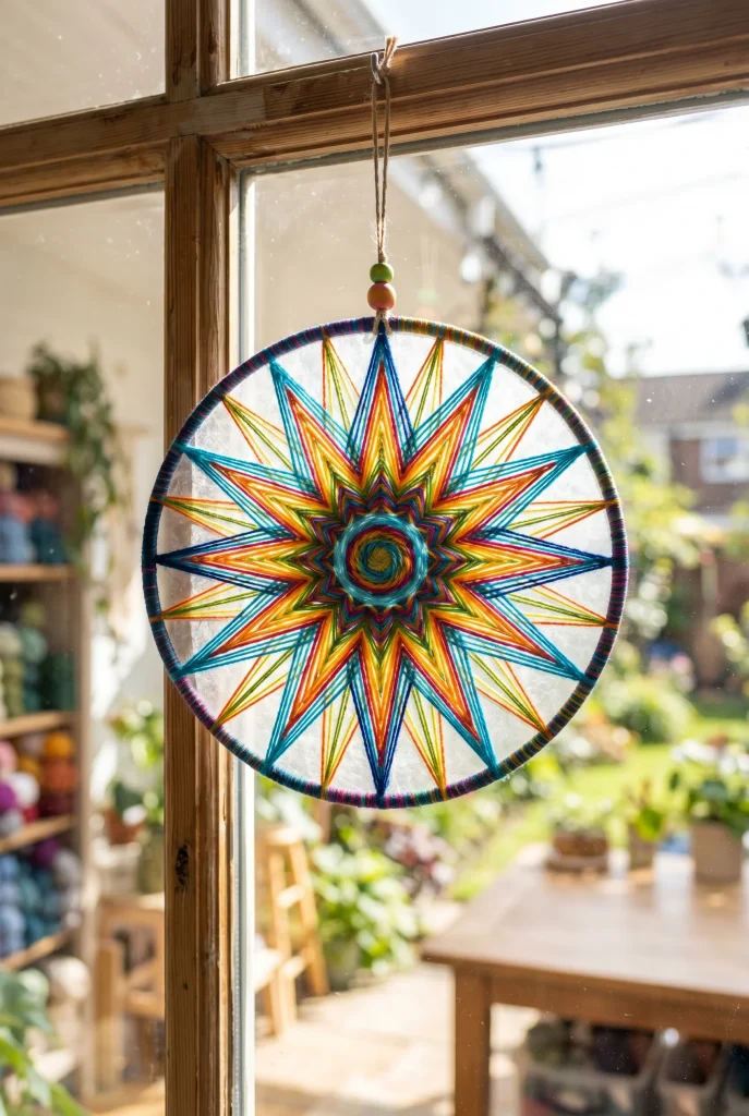 14. Yarn and Glue Suncatcher