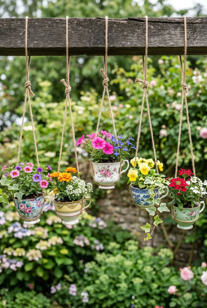 17. Hang Teacup Flower Pots