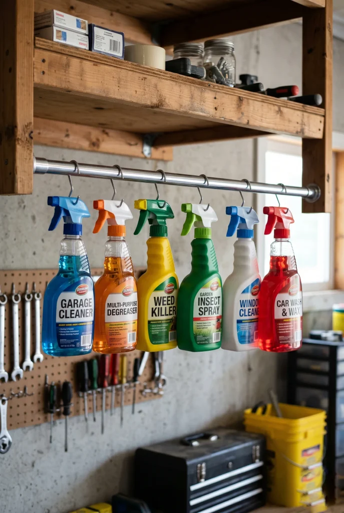 18. Use a Tension Rod for Spray Bottle Storage