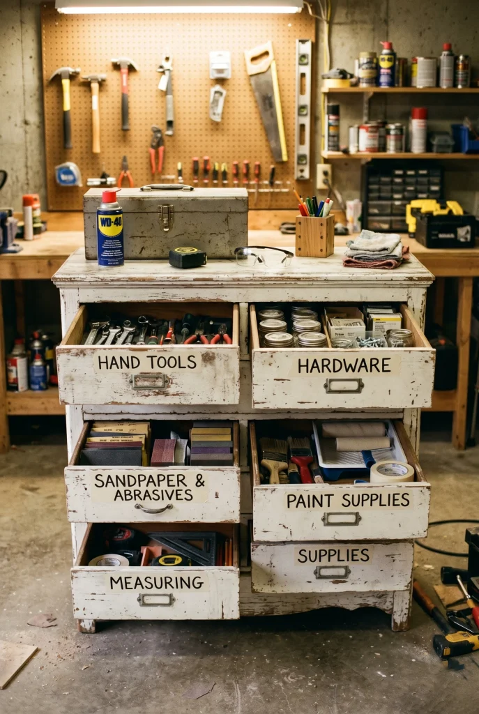 20. Repurpose an Old Dresser as Garage Storage