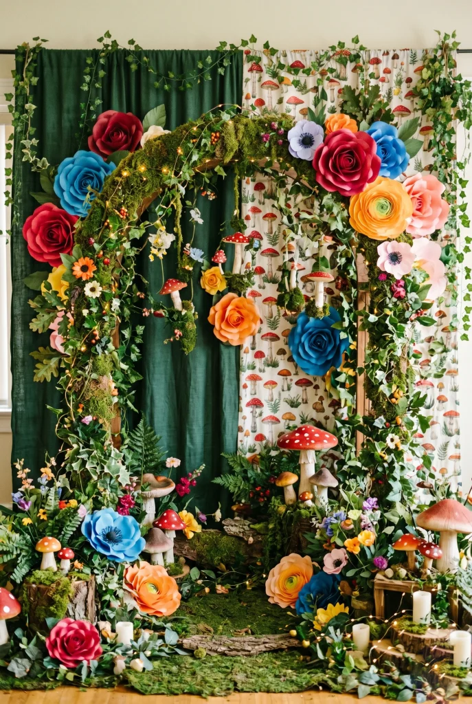 23. Build a Wonderland Backdrop With Fabric and Foliage