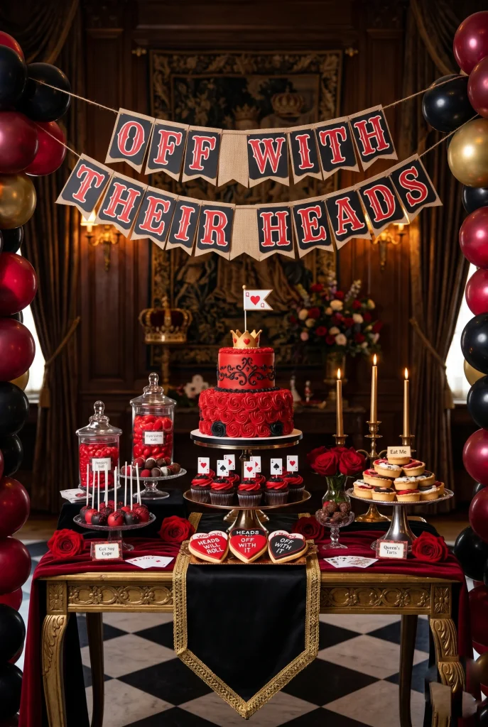 28. Finish With a Off With Their Heads Dessert Table