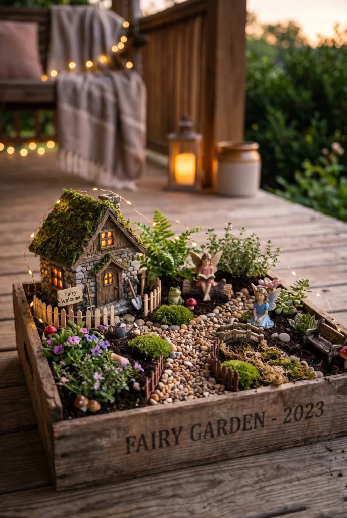 4. Create a Fairy Garden in a Wooden Crate