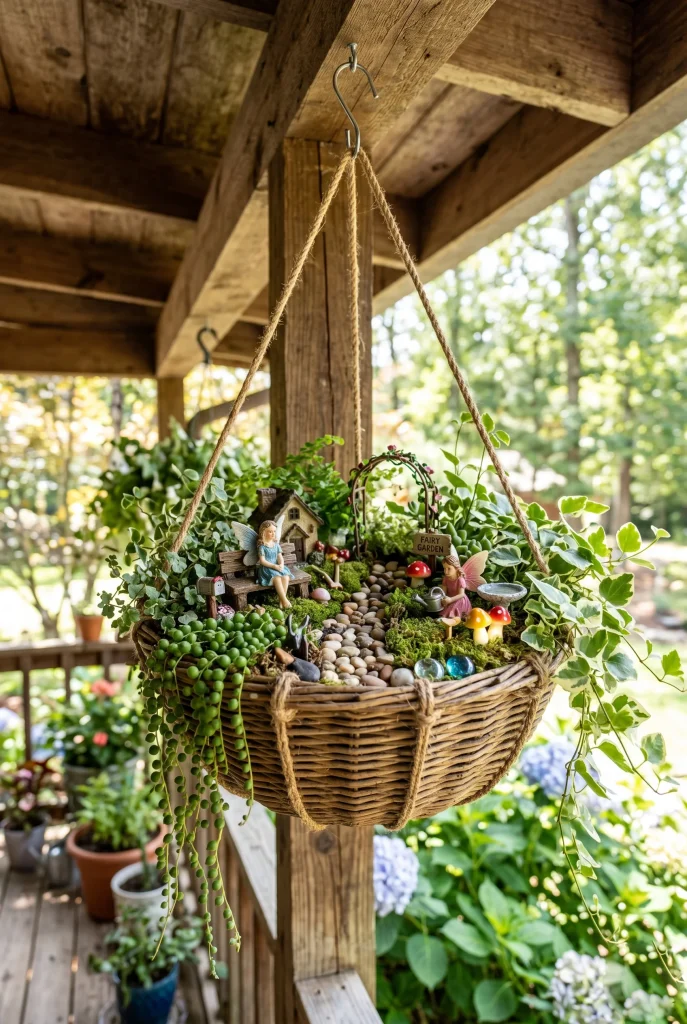 6. Hang a Fairy Garden in a Basket