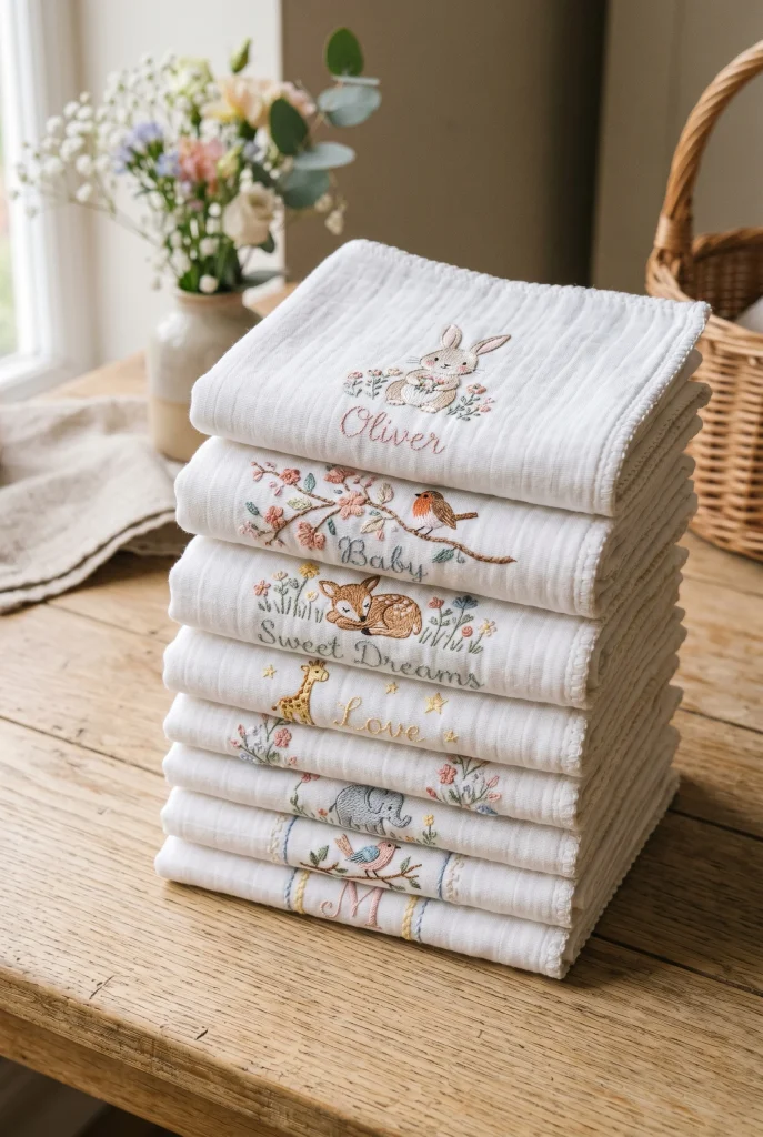 8. Embroidered Baby Burp Cloths