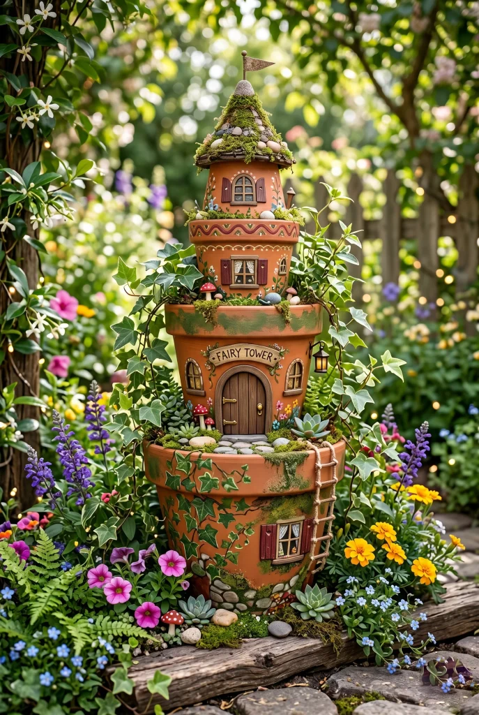 8. Use Terracotta Pots as Fairy Towers