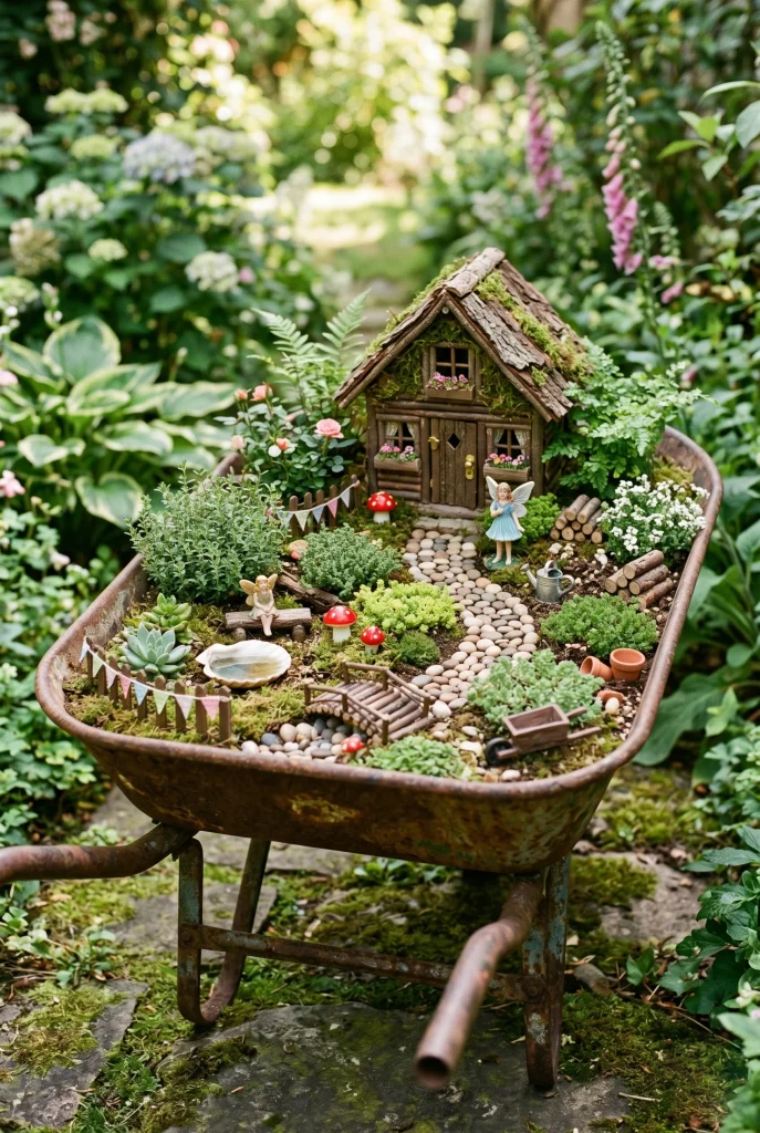 9. Plant a Fairy Garden in a Wheelbarrow