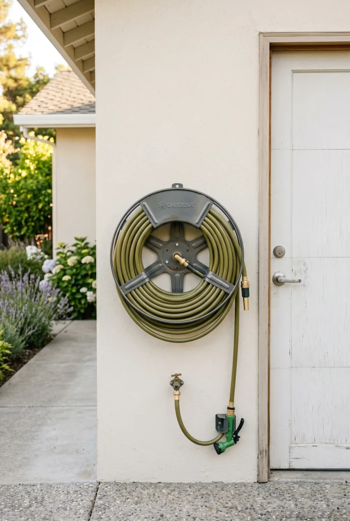 9. Store Garden Hoses With a Wall Mounted Reel