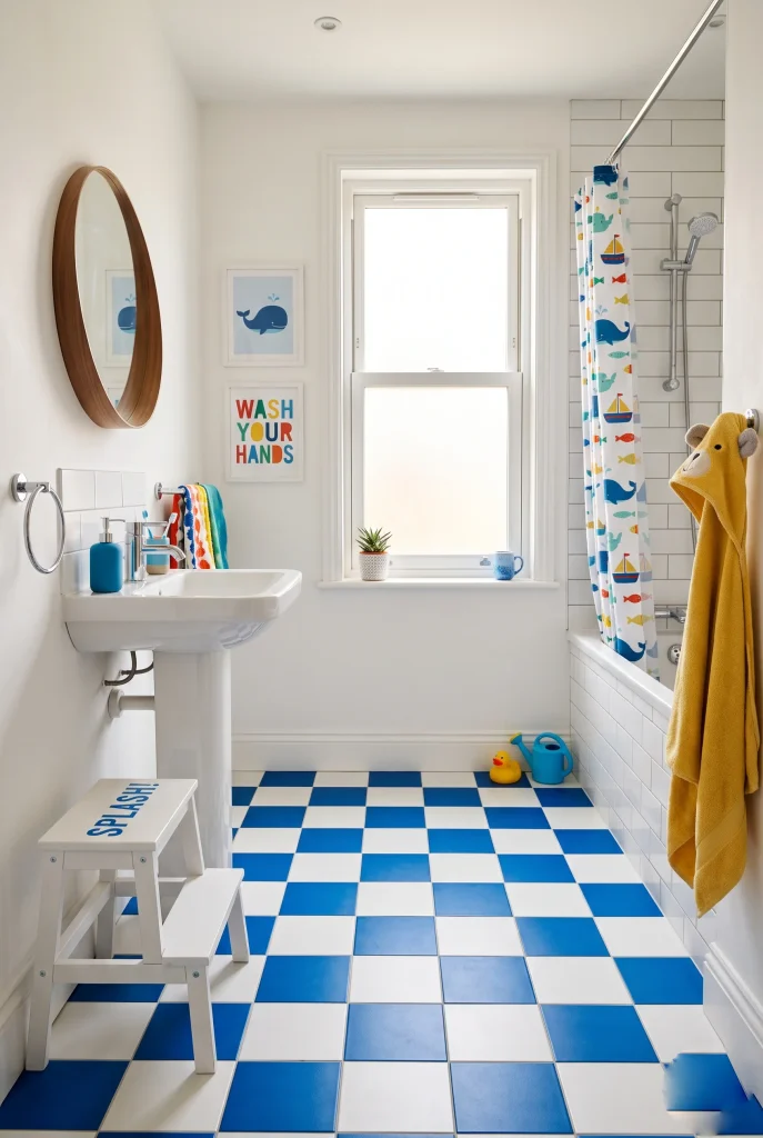 15 Kids Bathroom Ideas That Are Fun and Functional 5 1. Go Bold With Colourful Tile Accents