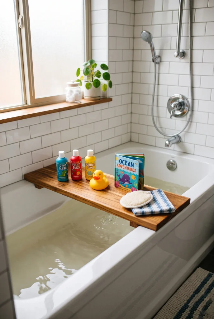 15 Kids Bathroom Ideas That Are Fun and Functional 15 11. Build a Bathtub Shelf or Ledge