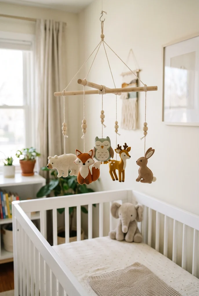 13. Hanging Mobile From Wooden Sticks