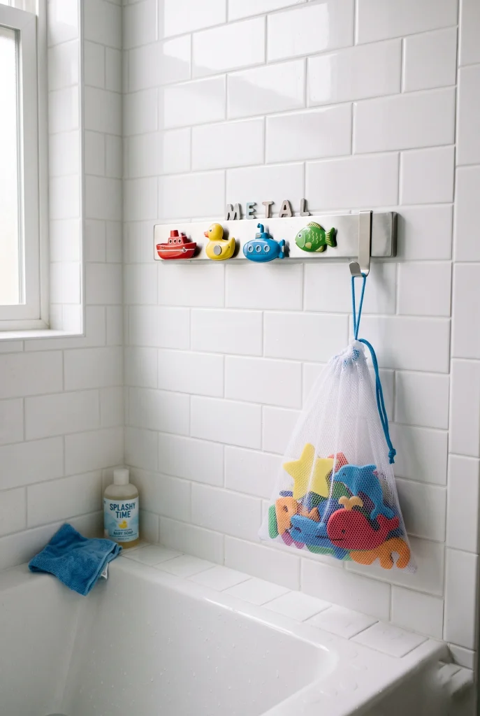 15 Kids Bathroom Ideas That Are Fun and Functional 10 6. Add a Magnetic Strip for Small Metal Toys