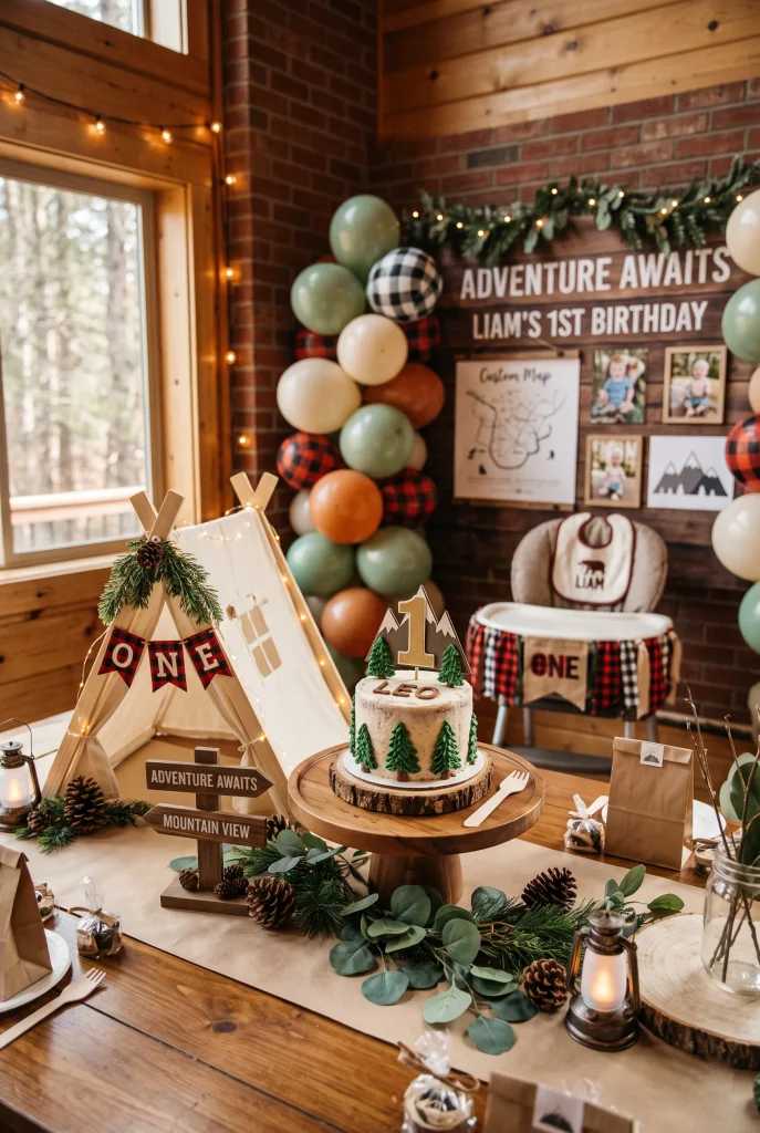 13 Boy First Birthday Party Ideas He'll Love 8 7. Adventure Awaits Mountain Theme